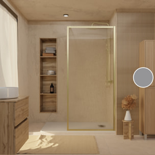 Paroi de Douche Verre Ondulé 6 mm - 90x200 cm - Cadre et Bras Aluminium Or Brossé