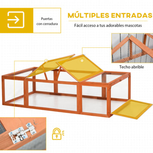 Conejera Exterior de Madera 180x90x48 cm Jaulas para Conejos Grande Casa para Animales Pequeños con 3 Puertas y Alambre de Metal Natural