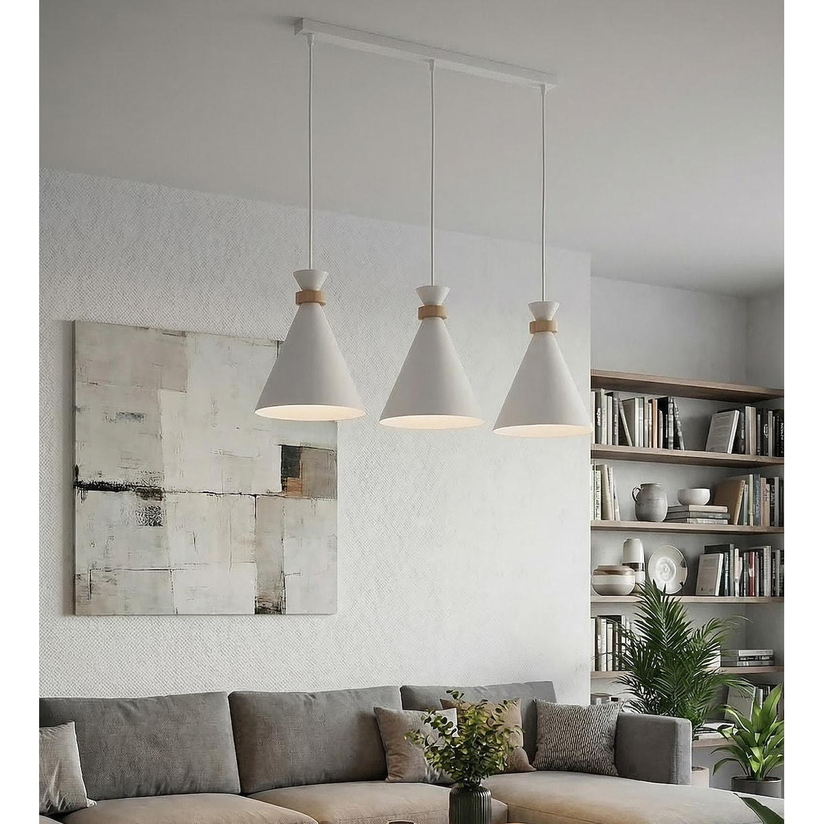 Lampada a sospensione Zero in acciaio bianco opaco e legno
