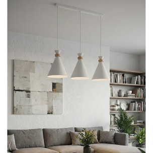Lampada a sospensione Zero in acciaio bianco opaco e legno