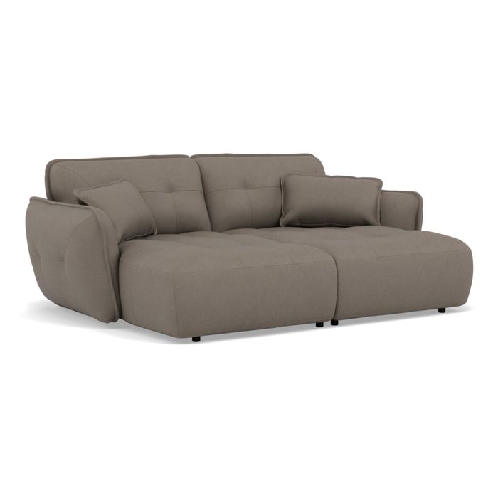 Thais - canapé droit 4 places avec double méridienne assise profonde en tissu texturé - Gris clair