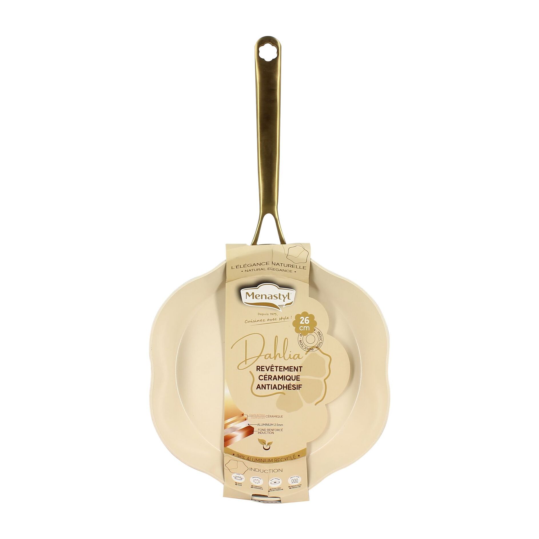 Poêle en aluminium recyclé beige 26cm en forme de fleur DAHLIA