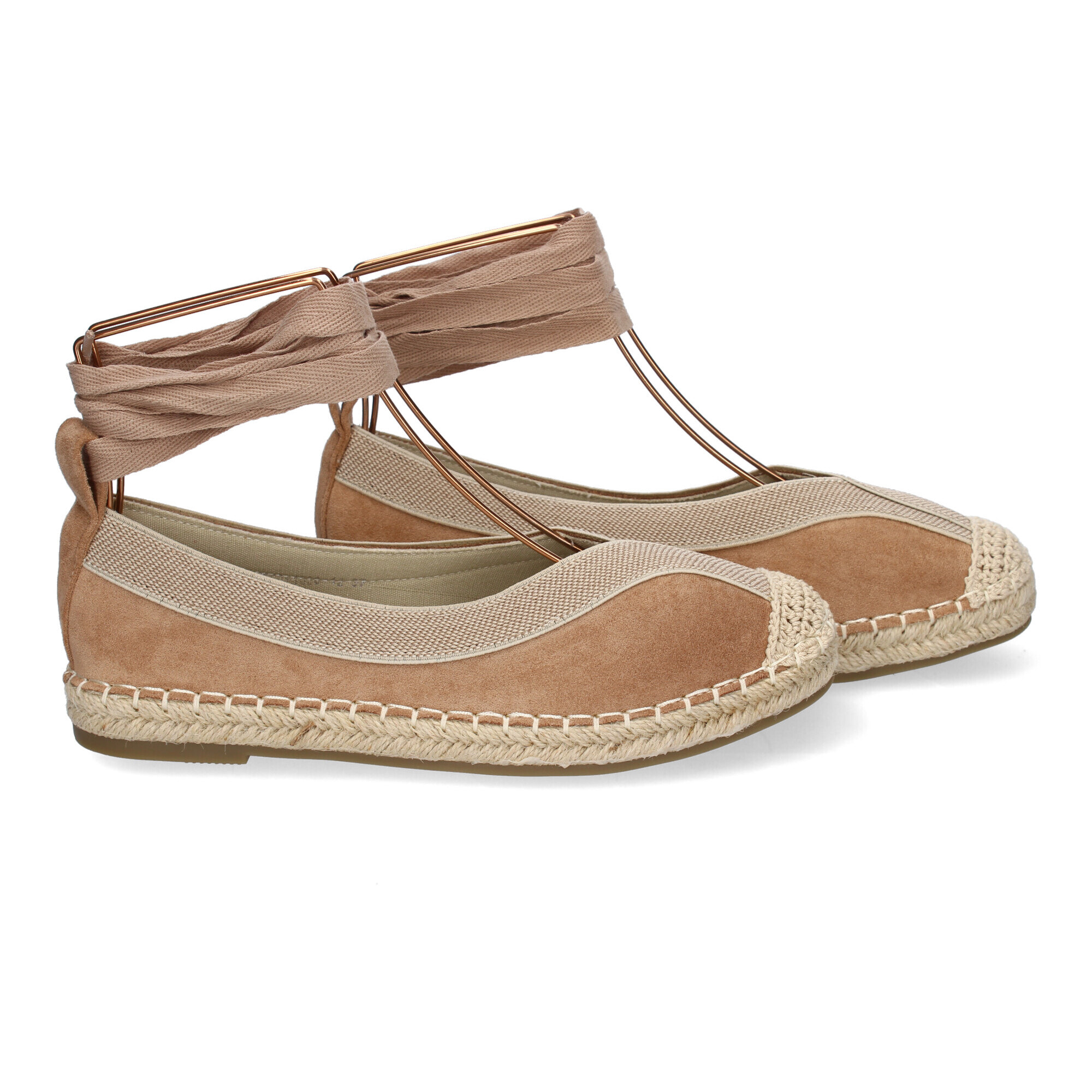 Bailarina de Mujer con Yute, Diseño Moderno con Puntera Bordada y Cintas