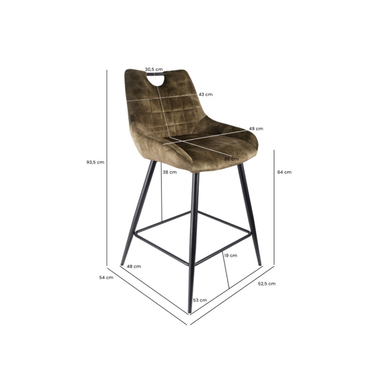Chaise de bar en velours avec poignée et pieds en métal - ROSA 2