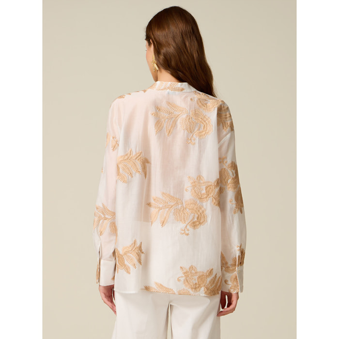 Oltre - Camisa mezcla lyocell con bordados - Blanco