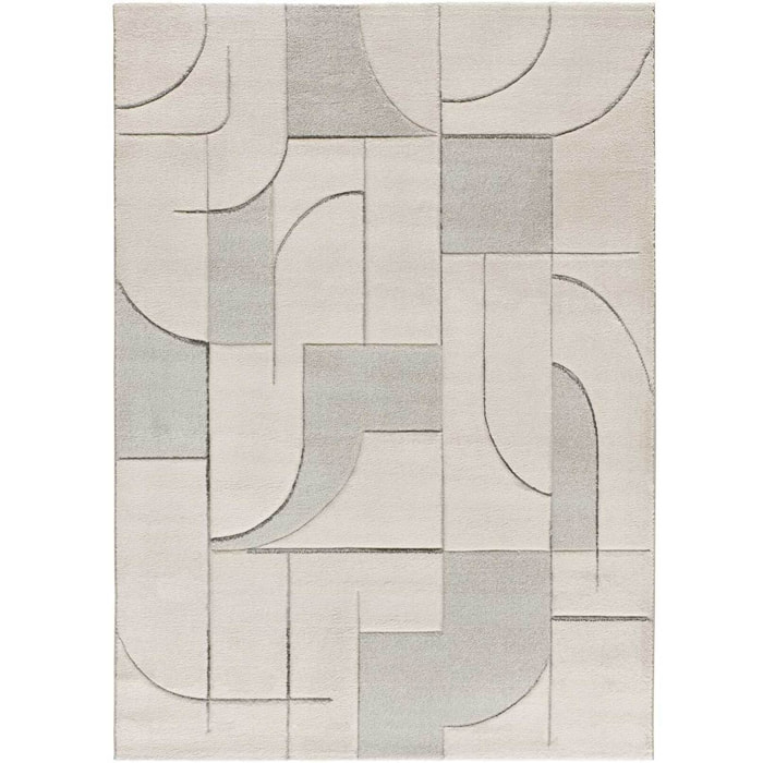 LENA Alfombra geométrica con lí­neas en tonos crema, varias medidas disponibles