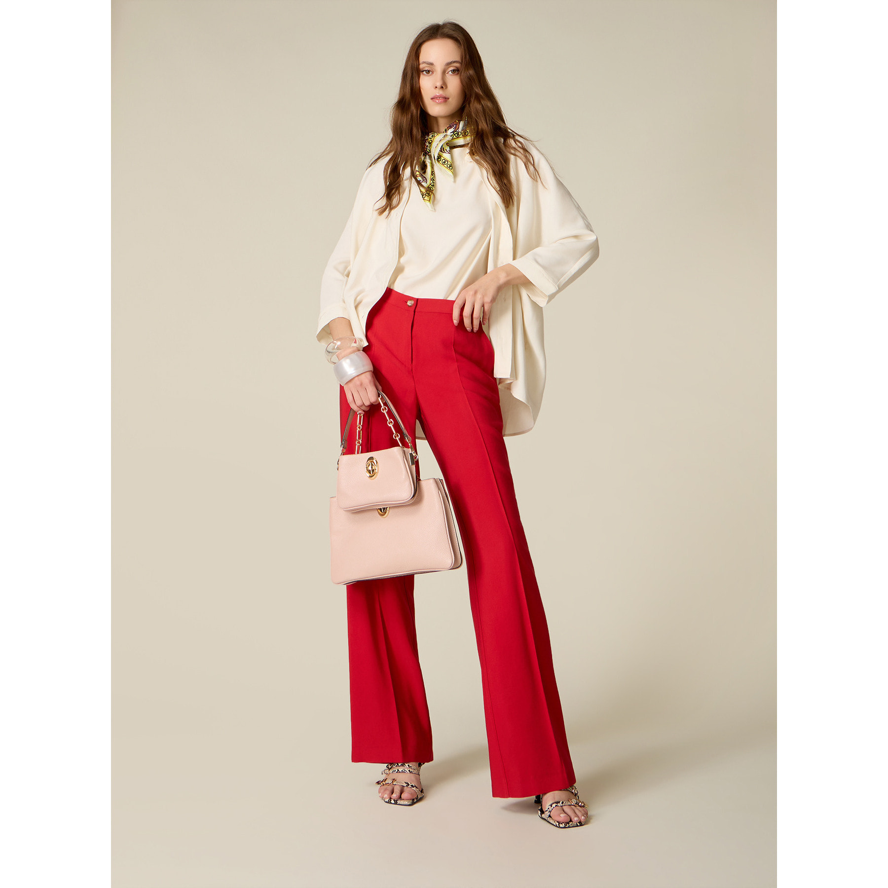 Oltre - Pantaloni palazzo misto viscosa - Rosso