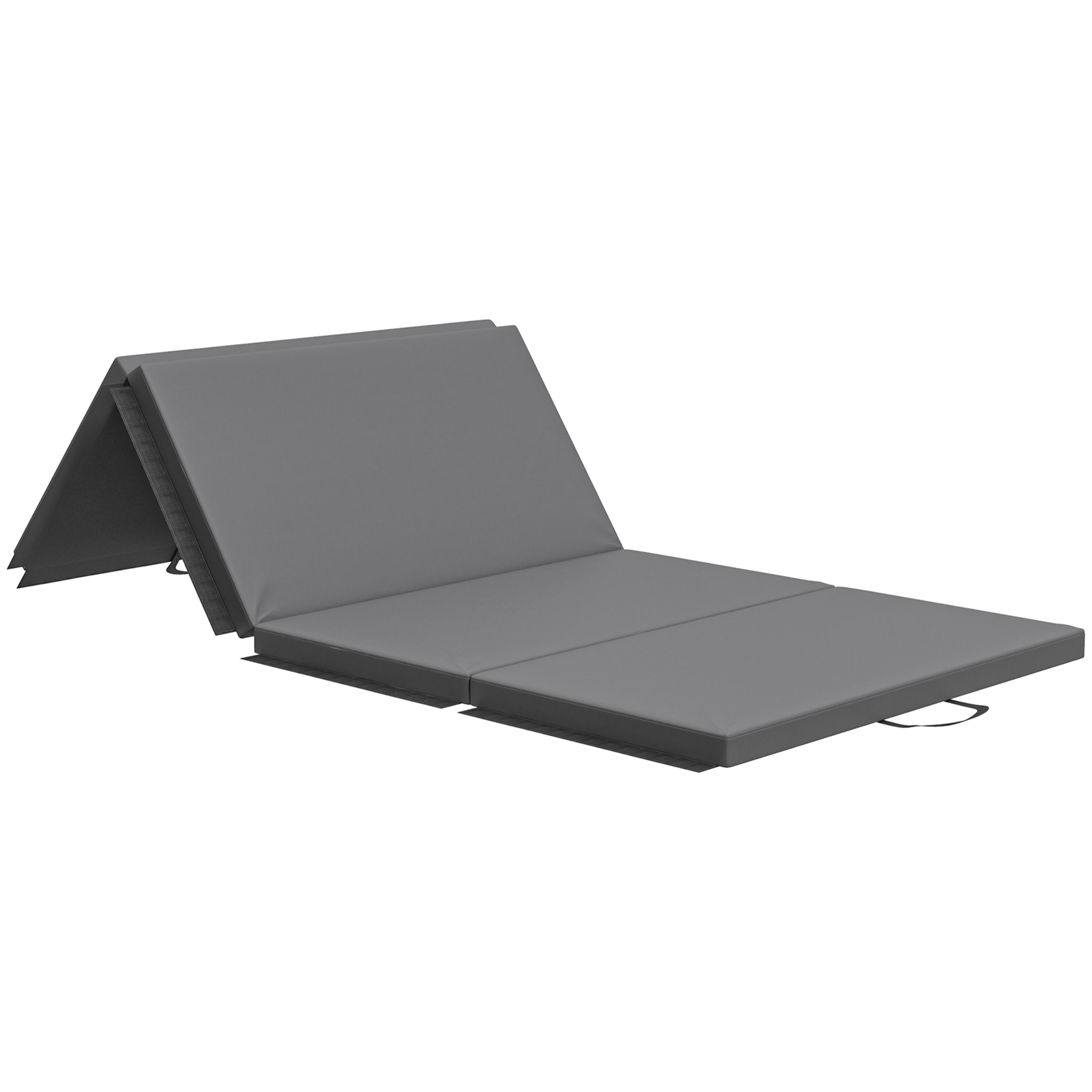 Tapis de gym yoga fitness pliable - poignée - revêtement synthétique - gris