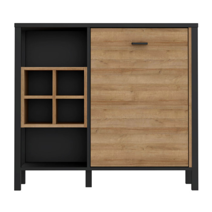 Buffet de rangement 1 porte 4 niches en bois effet chêne - MIAMI