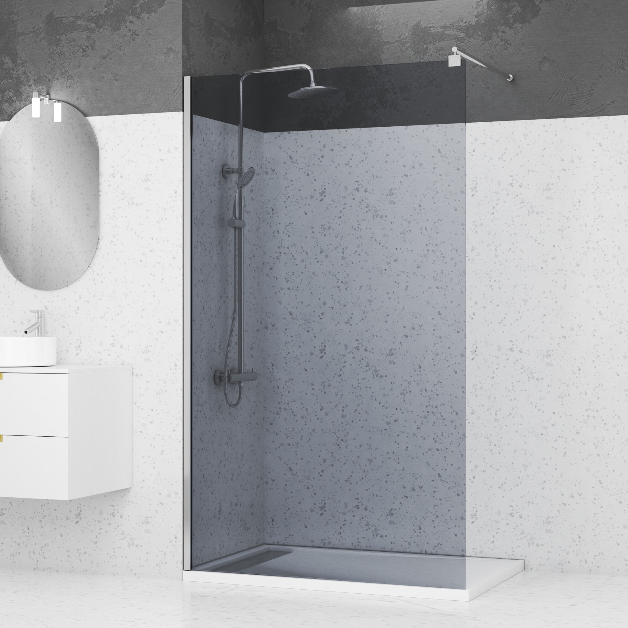 Paroi de Douche 120x200cm Verre Fumé 8mm - Barre de Fixation Extensible et Profil Chrome