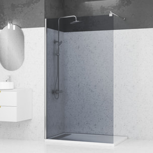 Paroi de Douche 120x200cm Verre Fumé 8mm - Barre de Fixation Extensible et Profil Chrome