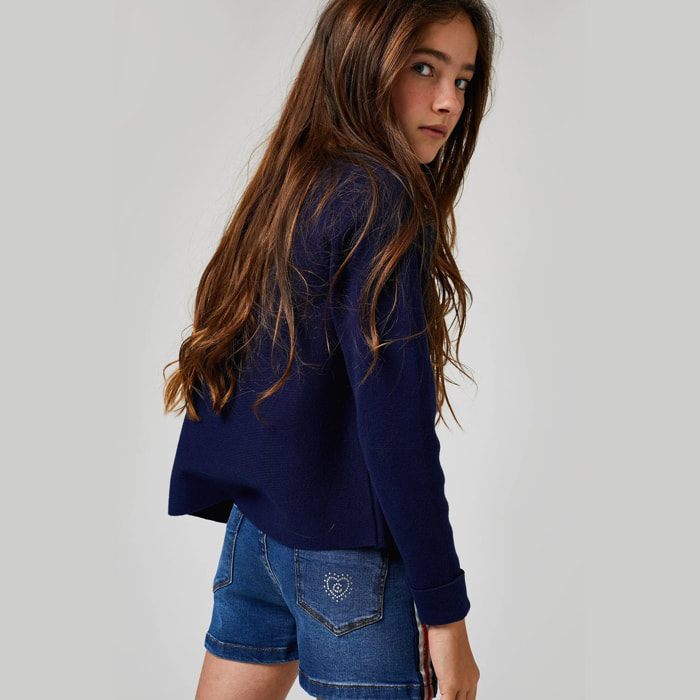 Pantalones cortos de mezclilla con banda lateral para niñas