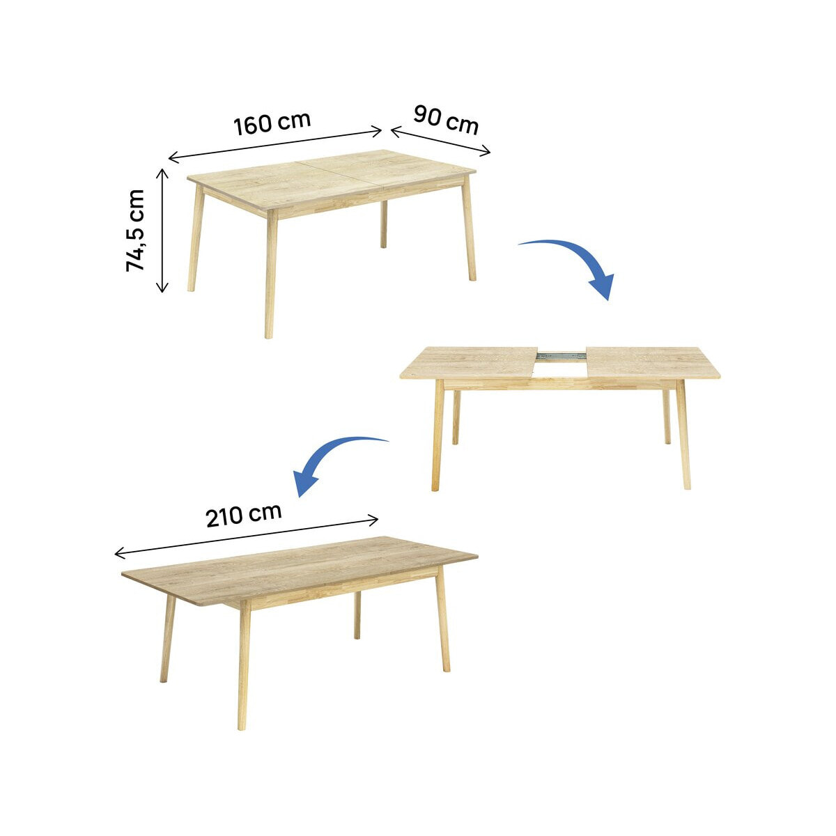 Table repas extensible en bois 160/210 cm "Prisma" - 8 places - Beige
