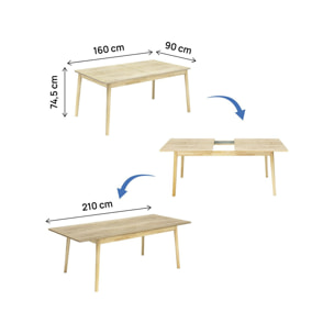 Table repas extensible en bois 160/210 cm "Prisma" - 8 places - Beige