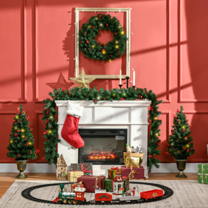 HOMCOM Conjunto de Árbol de Navidad de Entrada 4 Piezas Adornos Navideños con 2 Árboles de Navidad Guirnalda y Corona con Luces LED Blanco Cálido Bayas Rojas 40x40x90 cm Verde