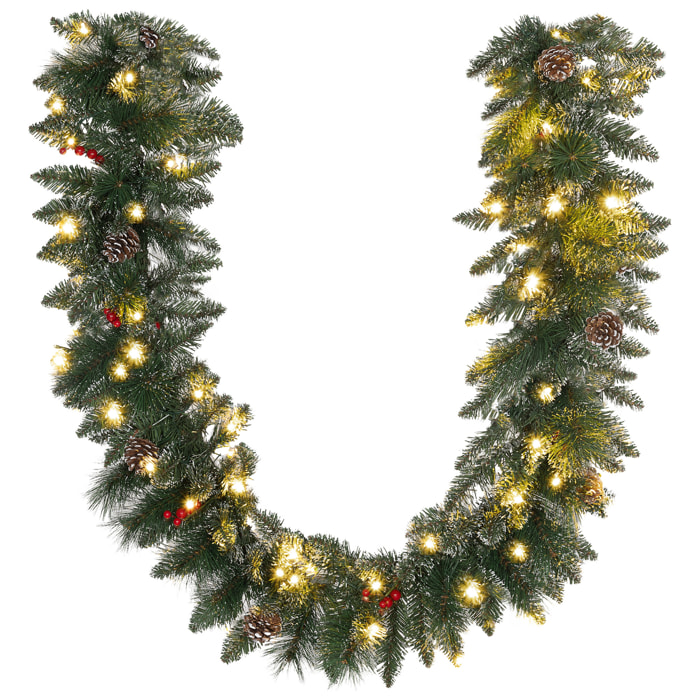 Guirlande de Noël artificielle LED 180 cm - pommes de pin, baies rouges, 50 LED blanc - vert