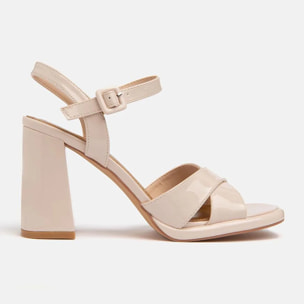 Decolletè con fascette incrociate e tacco ampio - BEIGE