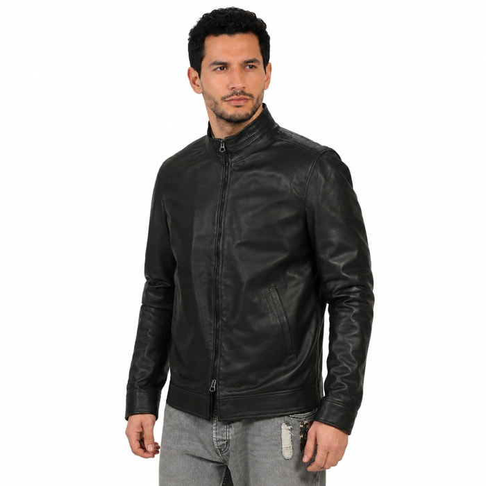 Giubbino in vera pelle di vitello Nero