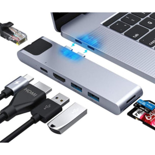 Hub USB C ADEQWAT Macbook Pro USB-C 7 en 1