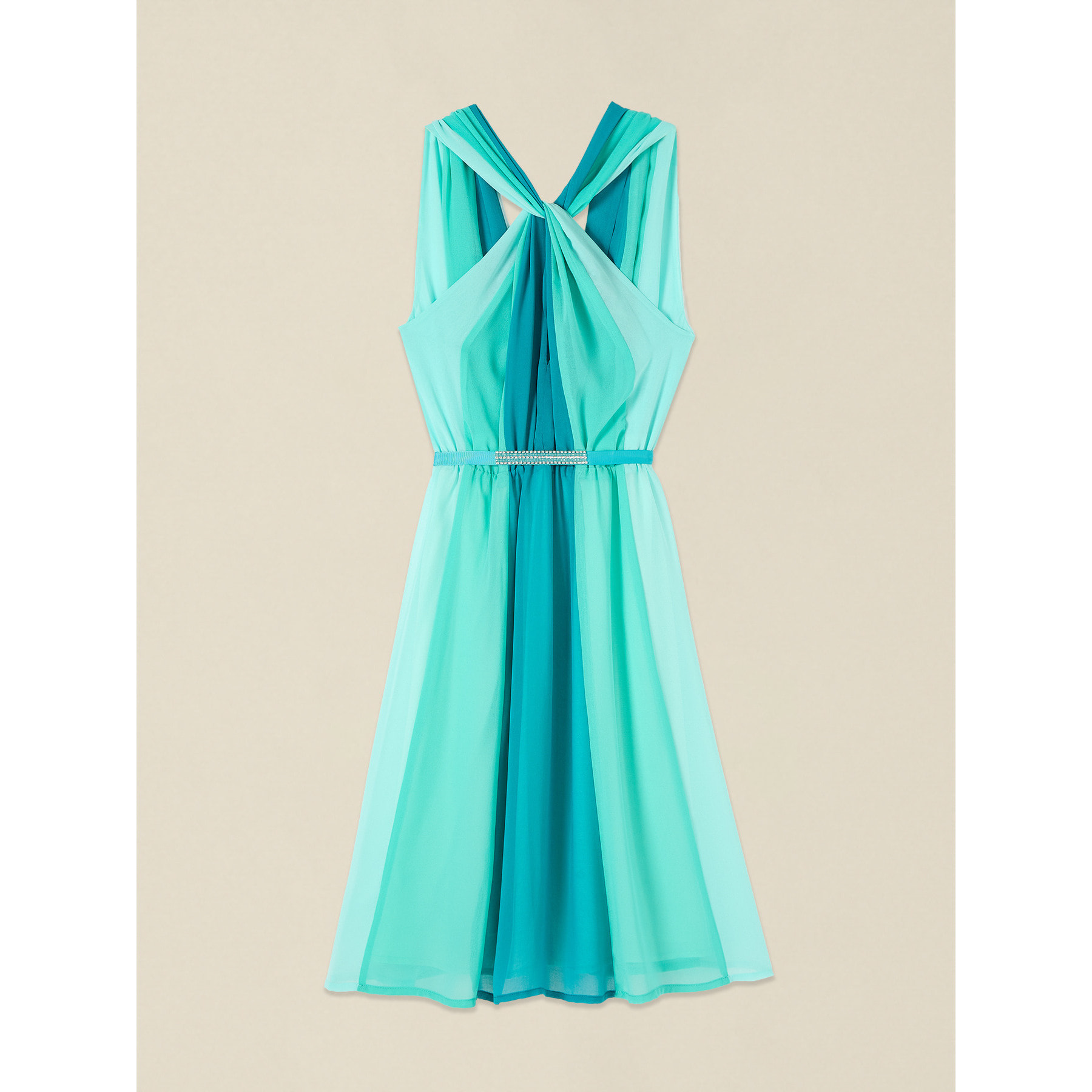 Oltre - Vestido flare en georgette con drapeado - Green Water