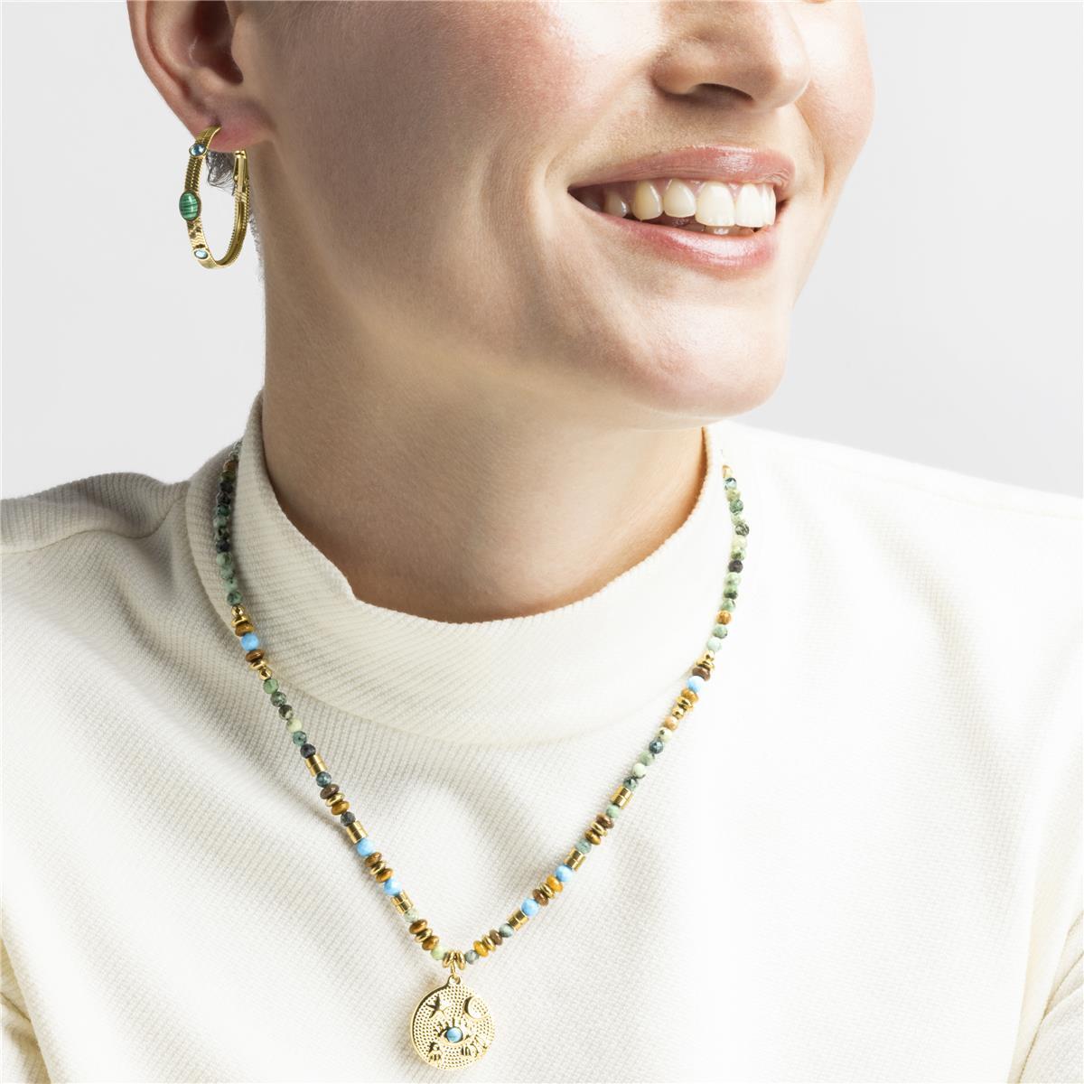 Collar con Multicolor Piedra Natural acabado oro 18k