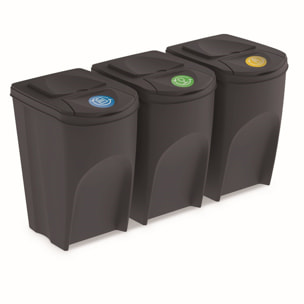Juego de 3 cubos de reciclaje 105L Prosperplast Sortibox, antracita