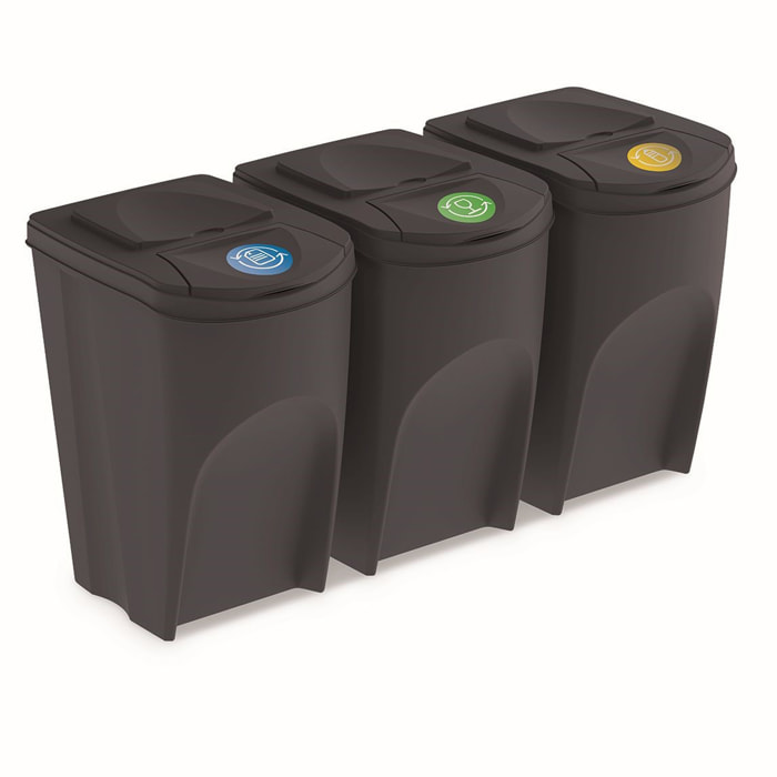 Juego de 3 cubos de reciclaje 105L Prosperplast Sortibox, antracita