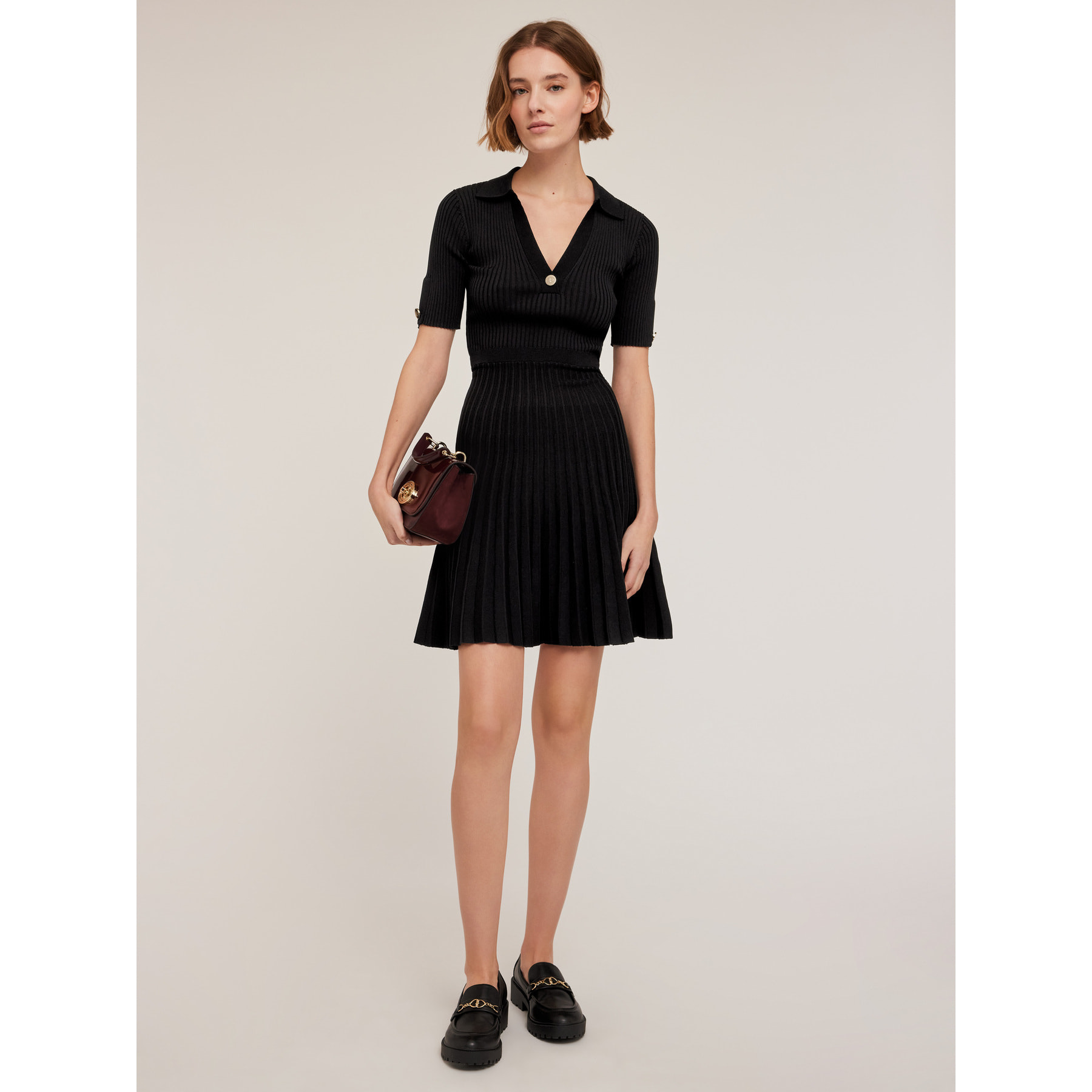 Motivi - Vestido con cuello en punto de canalé - Negro