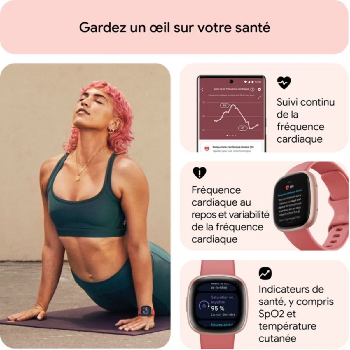 Montre santé FITBIT Versa 4 Aluminium Rose cuivre et sable