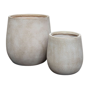 SET DE 2 POTS ROND EN FIBRE  D'ARGILE COULEUR SABLE 32 ET 44CM LAGOS