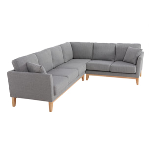 Canapé d'angle déhoussable scandinave 5-6 places en tissu gris clair et bois clair OSLO