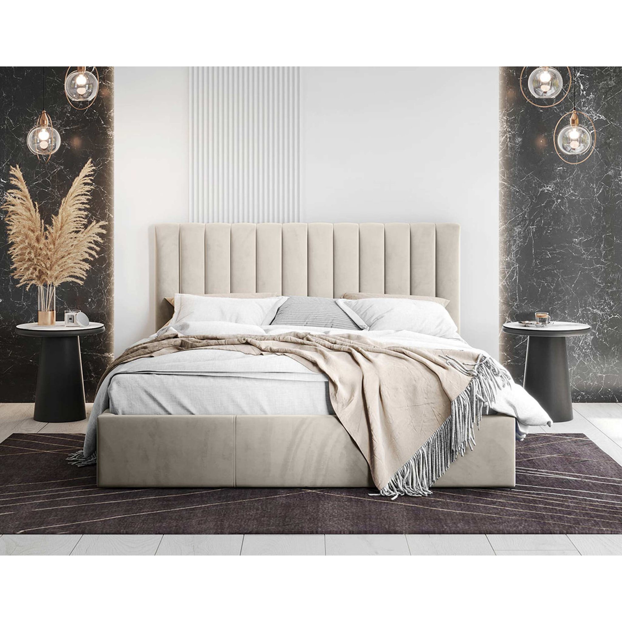 Rosario - lit coffre - 140x200 - sommier inclus - en velours - Beige