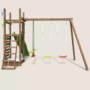 Aire de jeux pour enfant avec portique et mur d'escalade - HAPPY Swing & Climbing 150