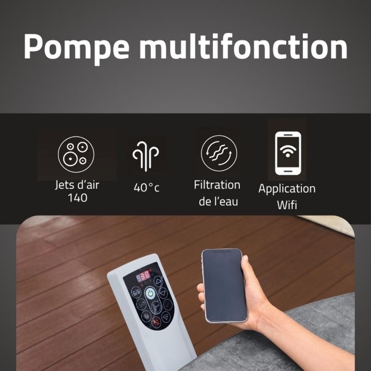 Bestway Spa semi rigide rond Lay-Z-Spa Carrara Smart AirJet Thermacore avec WiFi 4-6 personnes