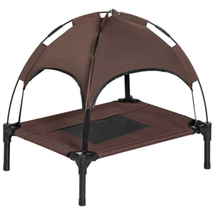 Cama Elevada para Mascotas Portátil con Toldo Extraíble Tela Transpirable al Aire Libre para Interior y Exterior 61x46x62 cm Café