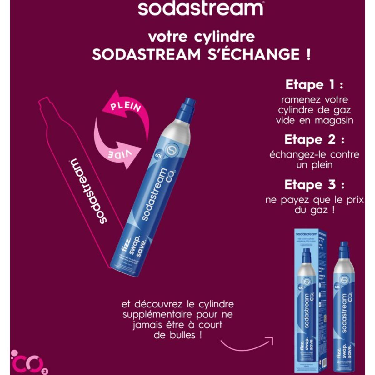 Cylindre CO2 SODASTREAM Recharge CO2 supplément Originale à vis