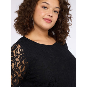 Fiorella Rubino - Vestito corto in pizzo con maniche lunghe - Nero