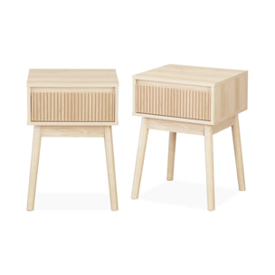 Lot de 2 tables de chevet avec un tiroir. Panneaux stratifiés couleur naturelle. Pied en bois de sapin.  L 39 x 39 x H 55.4cm LINEAR