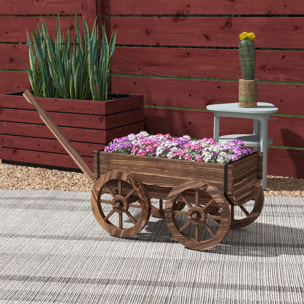 Jardinière chariot à fleurs en bois sapin traité carbonisation