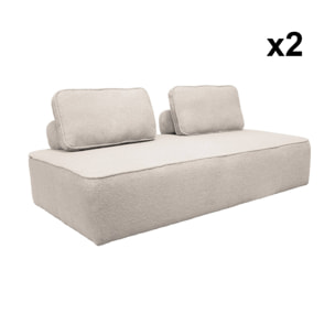 Set de 2 chauffeuses pour canapé modulable tissu bouclette beige 2 places Bao. L 180 x P 90 x H 74cm