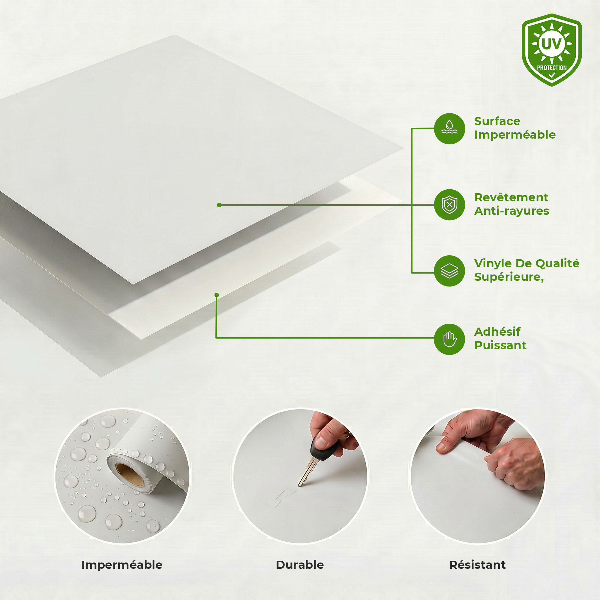Rouleau adhésif décoratif Vinyle au Mètre - Blanc - Sticker Lavable Imperméable Mur Cuisine Meubles