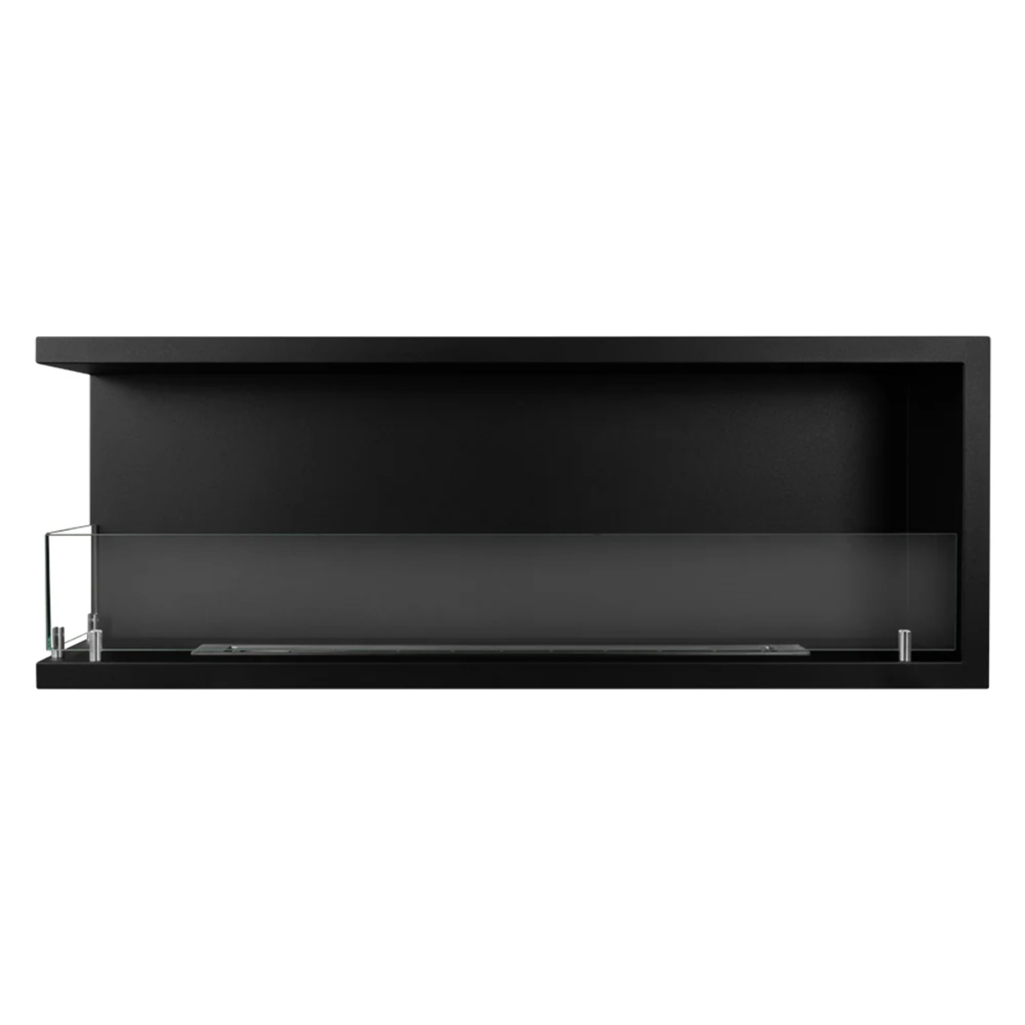 Sutri 120 - Camino a Bioetanolo da Incasso Angolare Sinistro 120x45x22,4 cm con Bruciatore 1,25lt in Acciaio