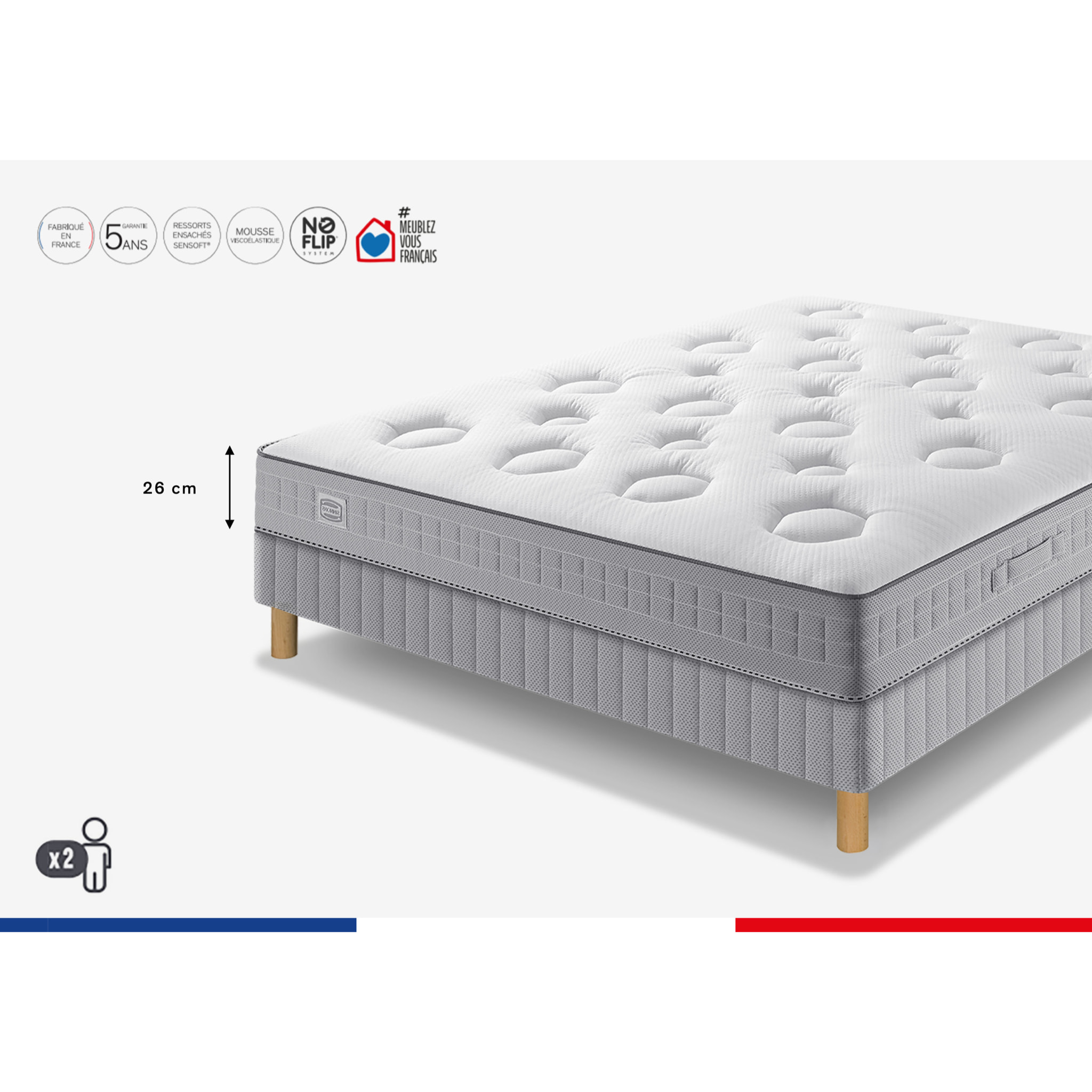 Matelas FLEXION , ressort ensachés, mi-ferme, H26