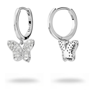 Orecchini a Cerchio in Argento 925 con Ciondolo Farfalla in Pavé di Cubic Zirconia