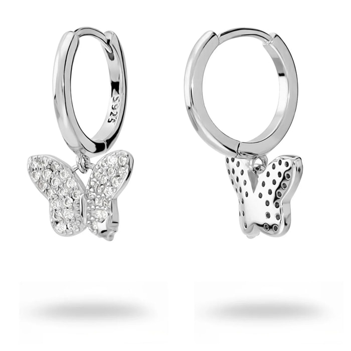 Orecchini a Cerchio in Argento 925 con Ciondolo Farfalla in Pavé di Cubic Zirconia
