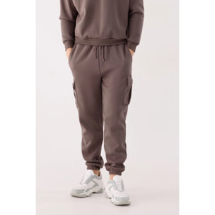 Pantalón deportivo hombre cargo afelpado con cintura ajustable marrón