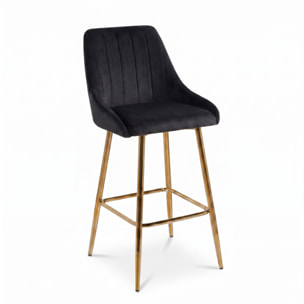 Sgabello Alto Imbottito in Effetto Velluto con Schienale e Poggiapiedi, Design Moderno per Penisola, Isola Cucina, Bancone Bar e Snack