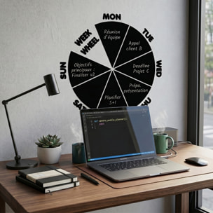 Sticker ardoise tableau noir - stickers muraux adhésif effaçable - CALENDRIER ROUE HEBDOMADAIRE