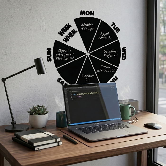Sticker ardoise tableau noir - stickers muraux adhésif effaçable - CALENDRIER ROUE HEBDOMADAIRE