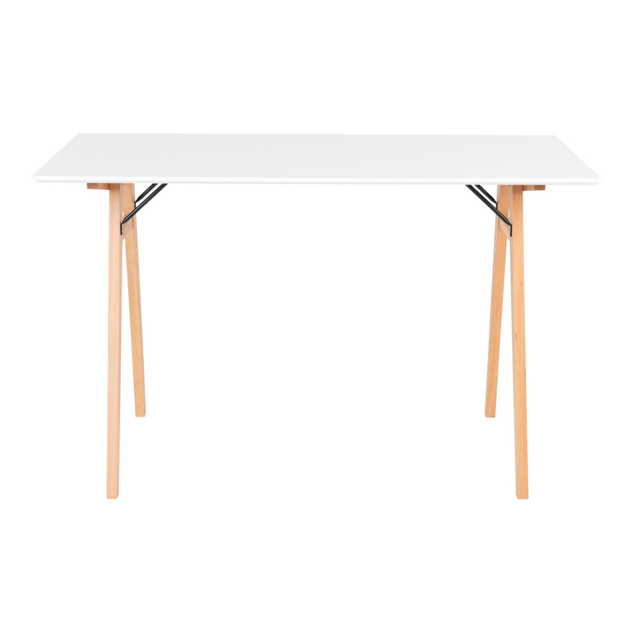 Scrivania Vojens bianca con gambe in legno naturale, 120×60×75 cm